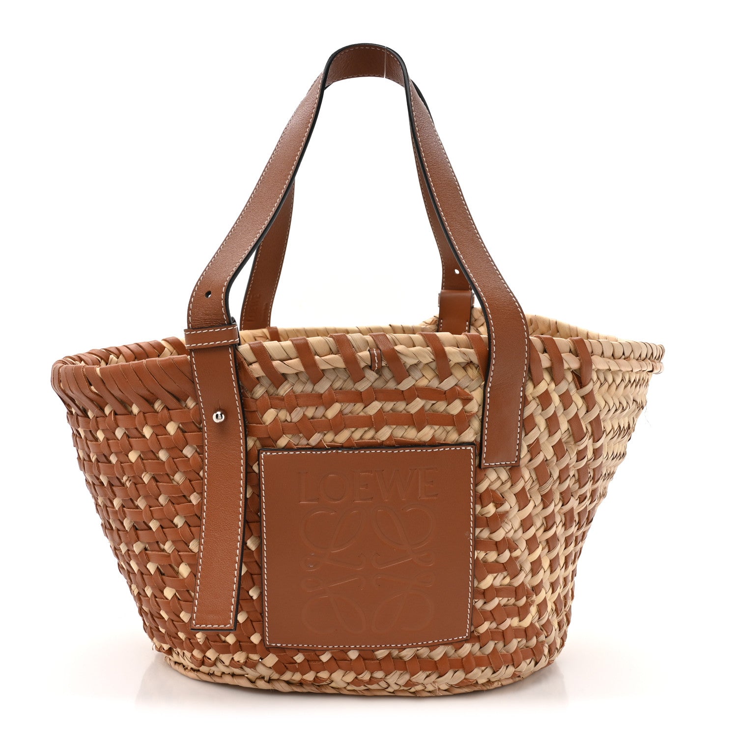 Loewe Raffia Calfskin Woven Basket Tote Bag Natural Tan 1 of 14