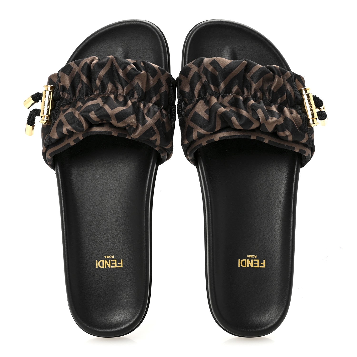 Fendi Satin FF Fendi Feel Slide Sandals 38 Tobacco Black 2 of 8