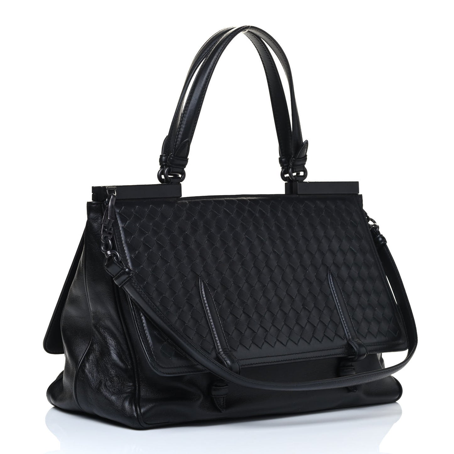 Nappa Intrecciato Medium Monaco Satchel Black
