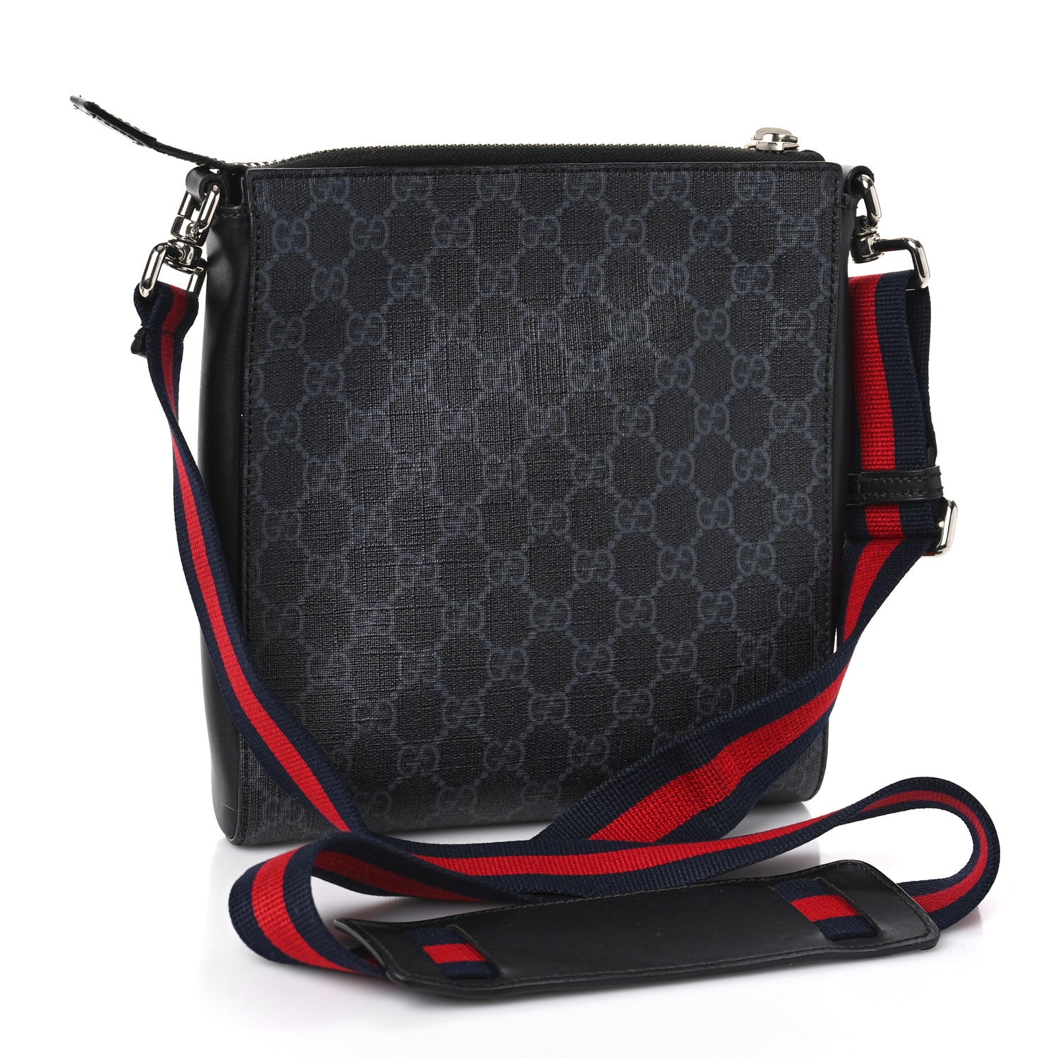Gucci GG Supreme Monogram Web Small Flat Messenger Bag Black Grey 3 of 12