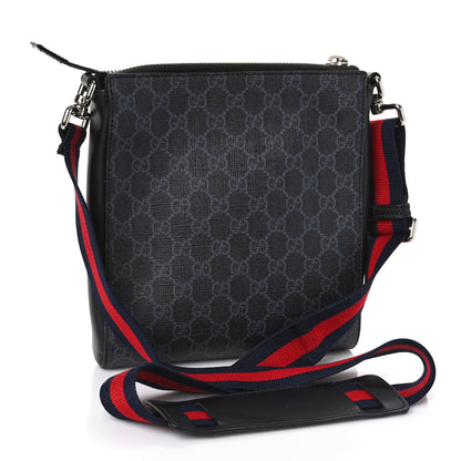 Gucci GG Supreme Monogram Web Small Flat Messenger Bag Black Grey 3 of 12