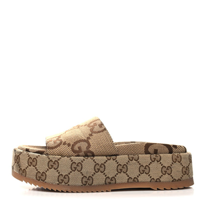 Gucci Monogram Maxi GG Angelina Platform 55mm Slide Sandals 36 Camel Ebony 1 of 10