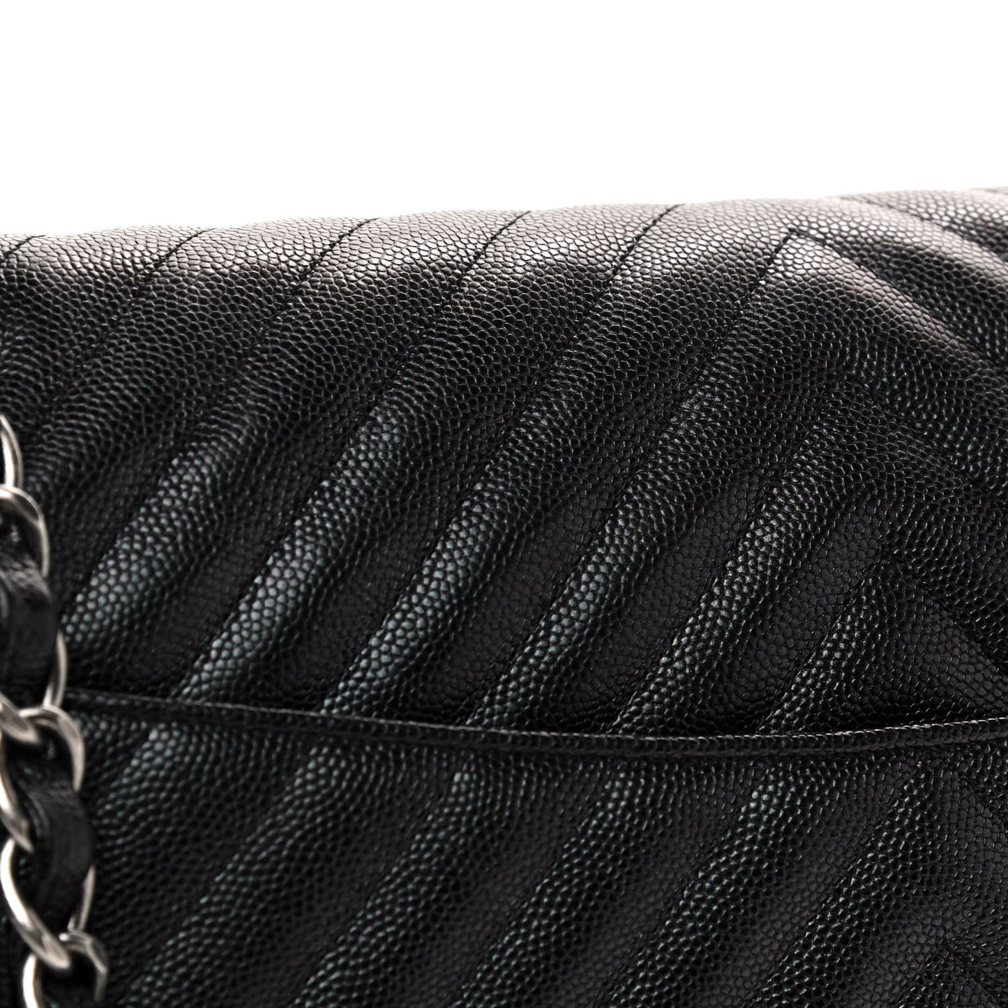 Iridescent Caviar Chevron Quilted Jumbo Double Flap Black