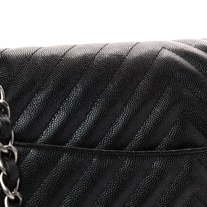 Chanel Iridescent Caviar Chevron Quilted Jumbo Double Flap Black 5 of 5