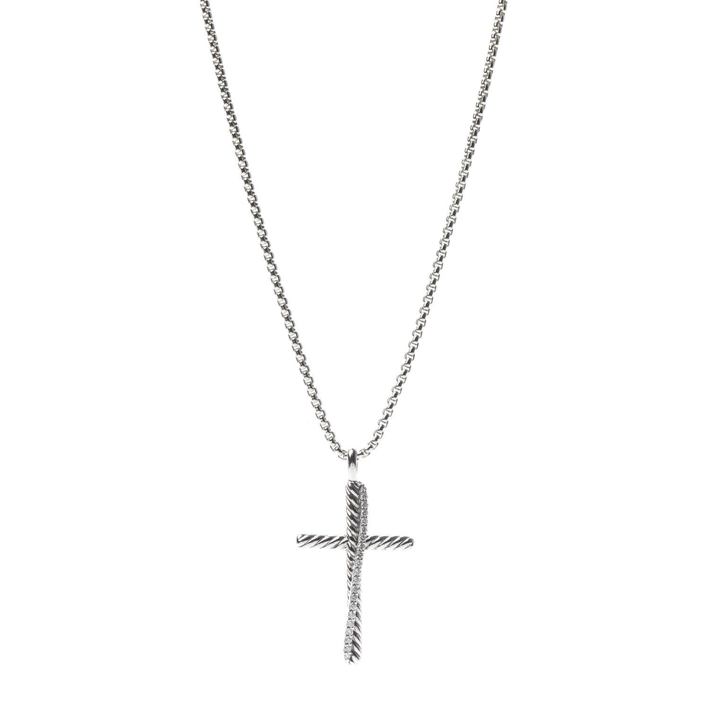 Sterling Silver Diamond Pave 29mm Crossover Cross Necklace