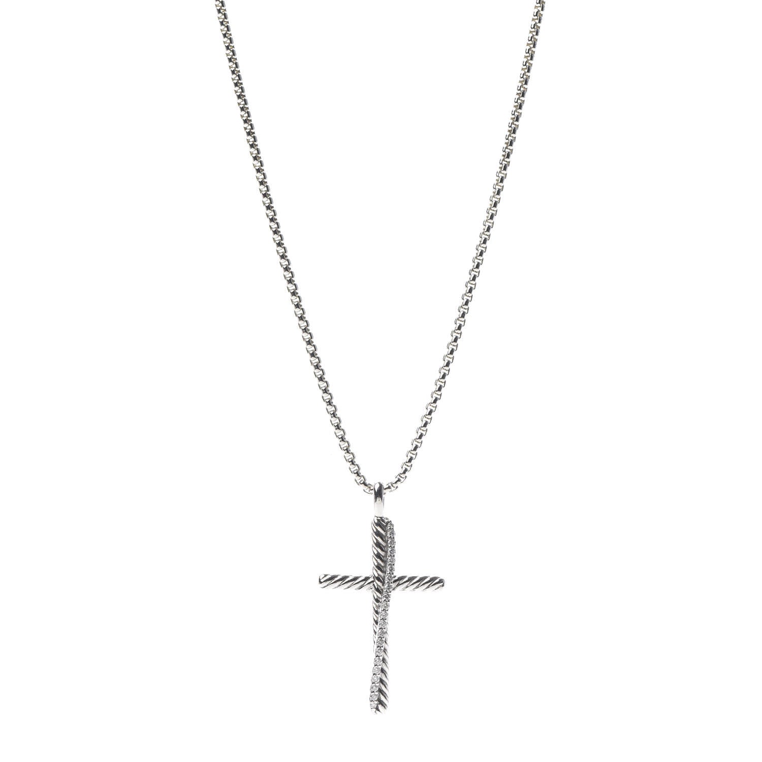 David Yurman Sterling Silver Diamond Pave 29mm Crossover Cross Necklace 1 of 7
