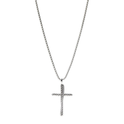 David Yurman Sterling Silver Diamond Pave 29mm Crossover Cross Necklace 1 of 7