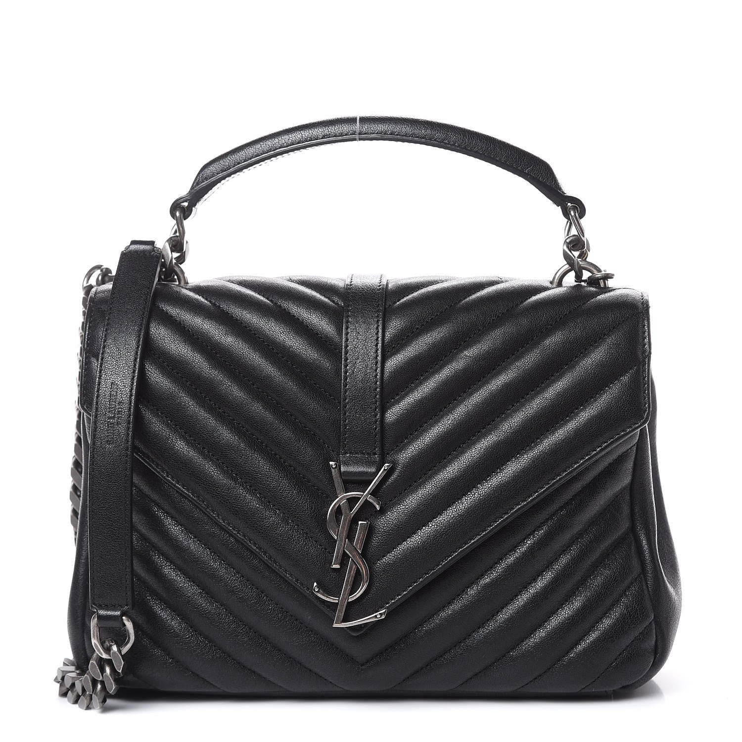 Saint Laurent Sheepskin Matelasse Chevron Monogram Medium College Bag Black 1 of 11