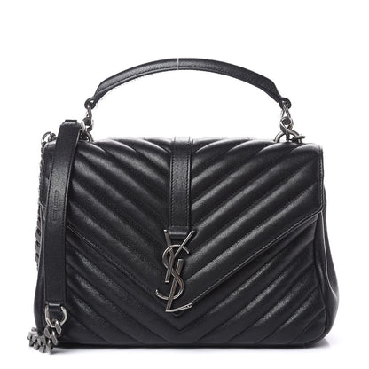 Saint Laurent Sheepskin Matelasse Chevron Monogram Medium College Bag Black 1 of 11