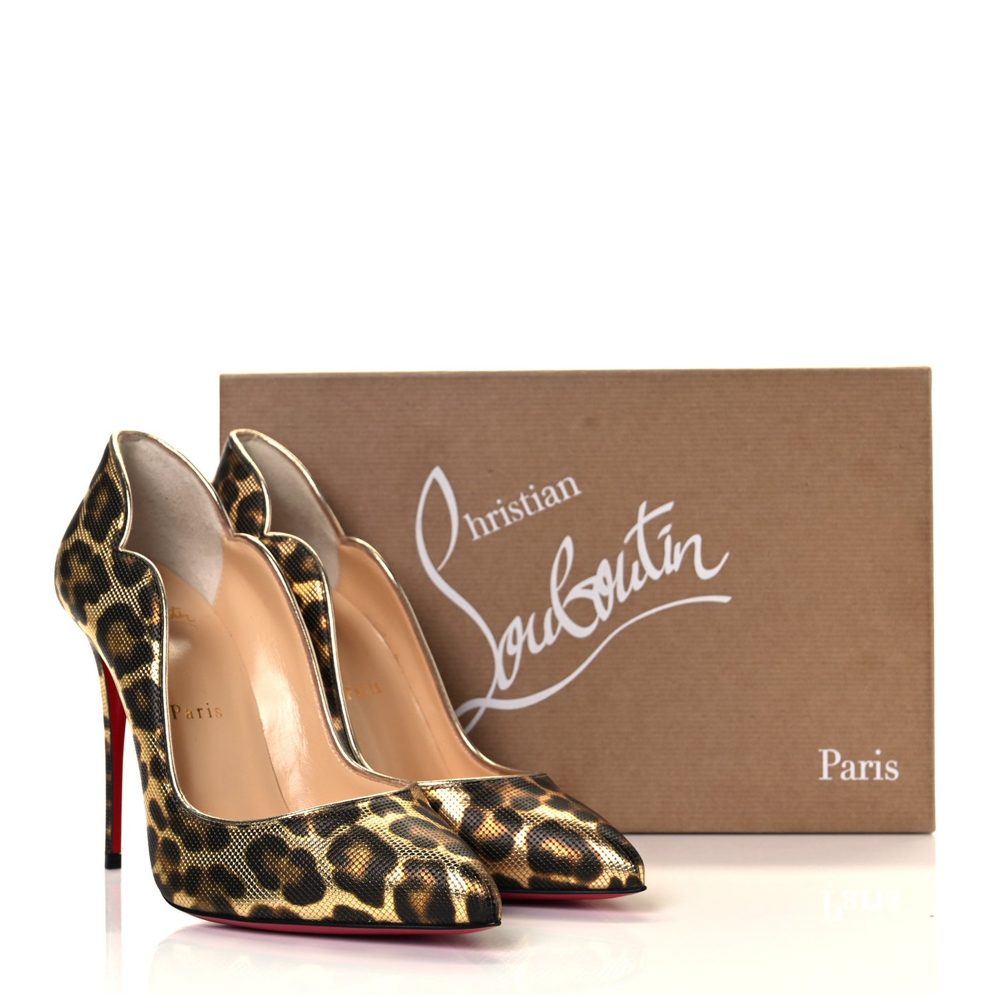 Calfskin Coin Leopard Print Hot Chick 100 Pumps 37.5 Gold