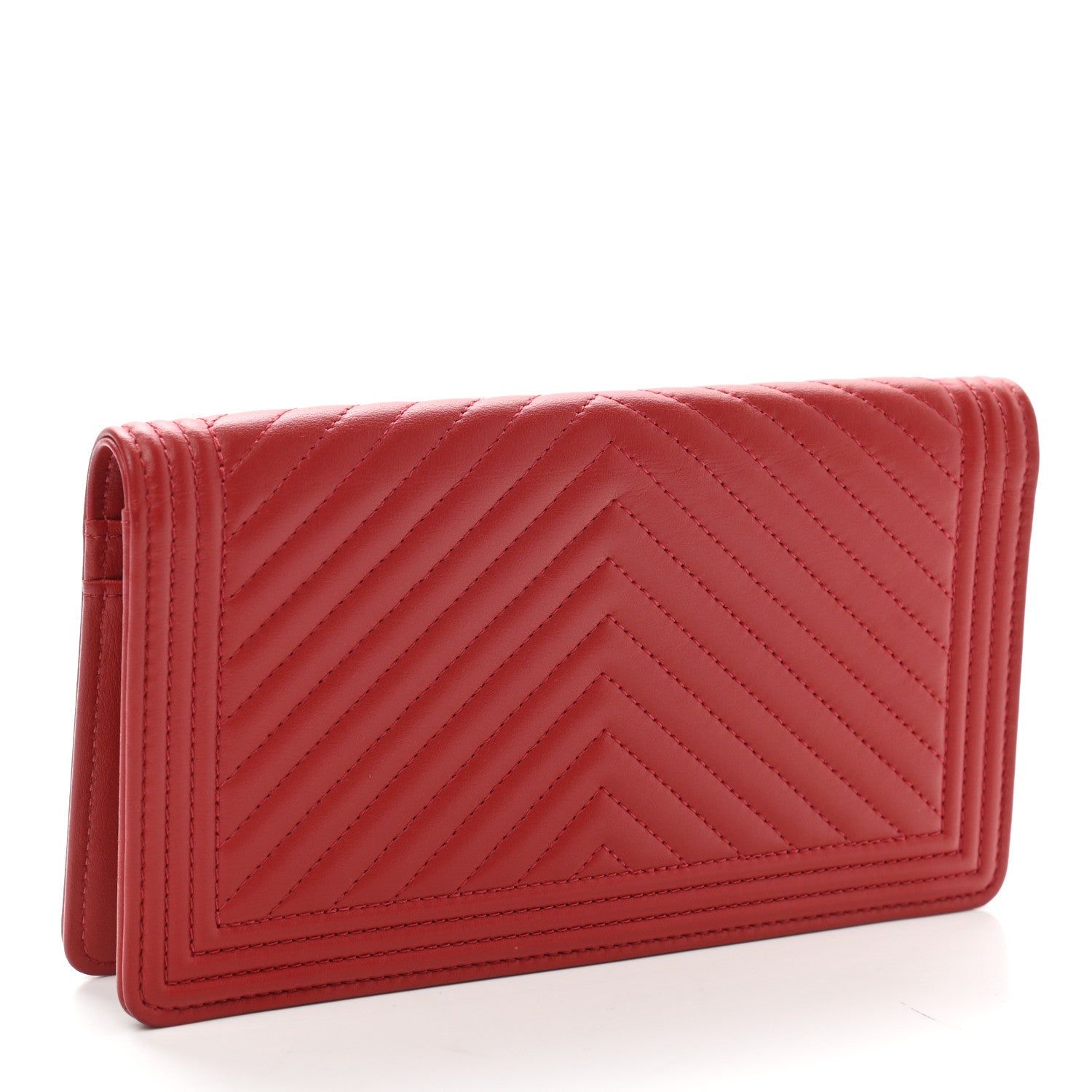 Chanel Calfskin Chevron Quilted Boy Yen Wallet Dark Red 3 of 8