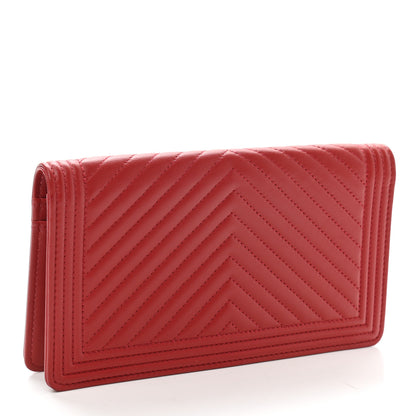 Chanel Calfskin Chevron Quilted Boy Yen Wallet Dark Red 3 of 8
