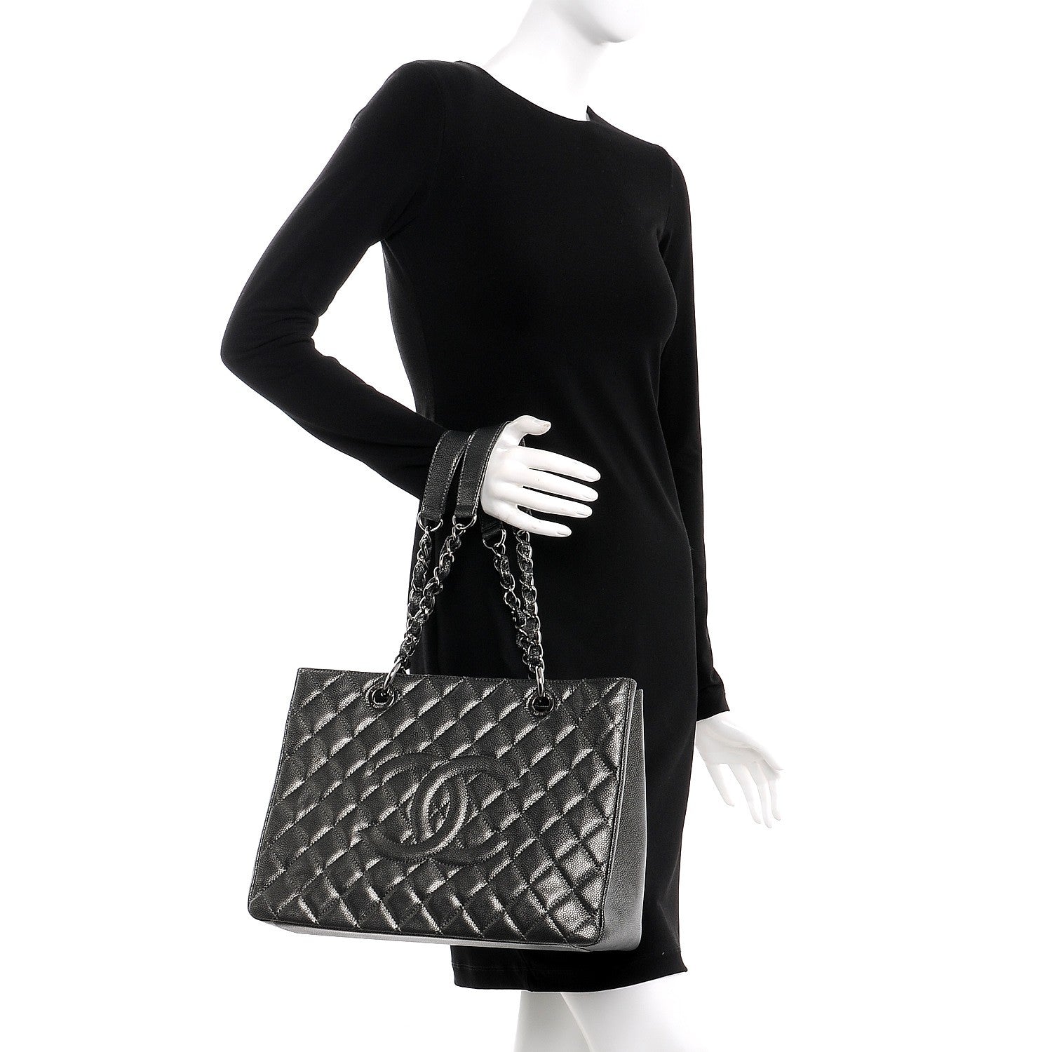 Chanel Metallic Caviar Quilted Grand Shopping Tote GST Dark Silver 2 of 9