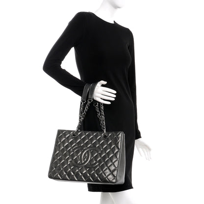 Chanel Metallic Caviar Quilted Grand Shopping Tote GST Dark Silver 2 of 9