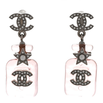 Chanel Resin Crystal CC Star Perfume Bottle Drop Earrings Silver Pink 1 of 5