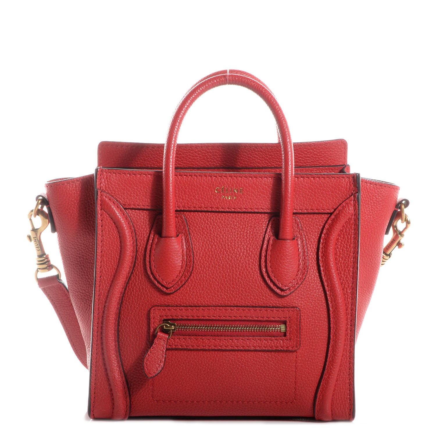 Celine Drummed Leather Nano Luggage Coquelicot 1 of 9