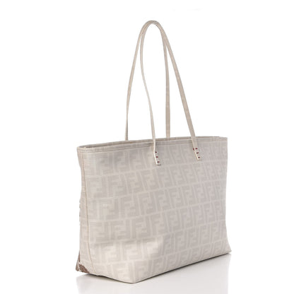 Fendi Zucca Spalmati Floral Embroidered Large Roll Tote White 3 of 13