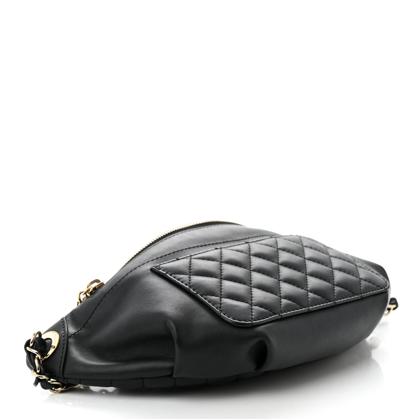 Lambskin Quilted Waist Bag Fanny Pack Black
