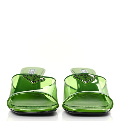 Prada Plexiglass Vernice Metal Triangle Logo 65mm Slide Sandals 39 Mela 2 of 7