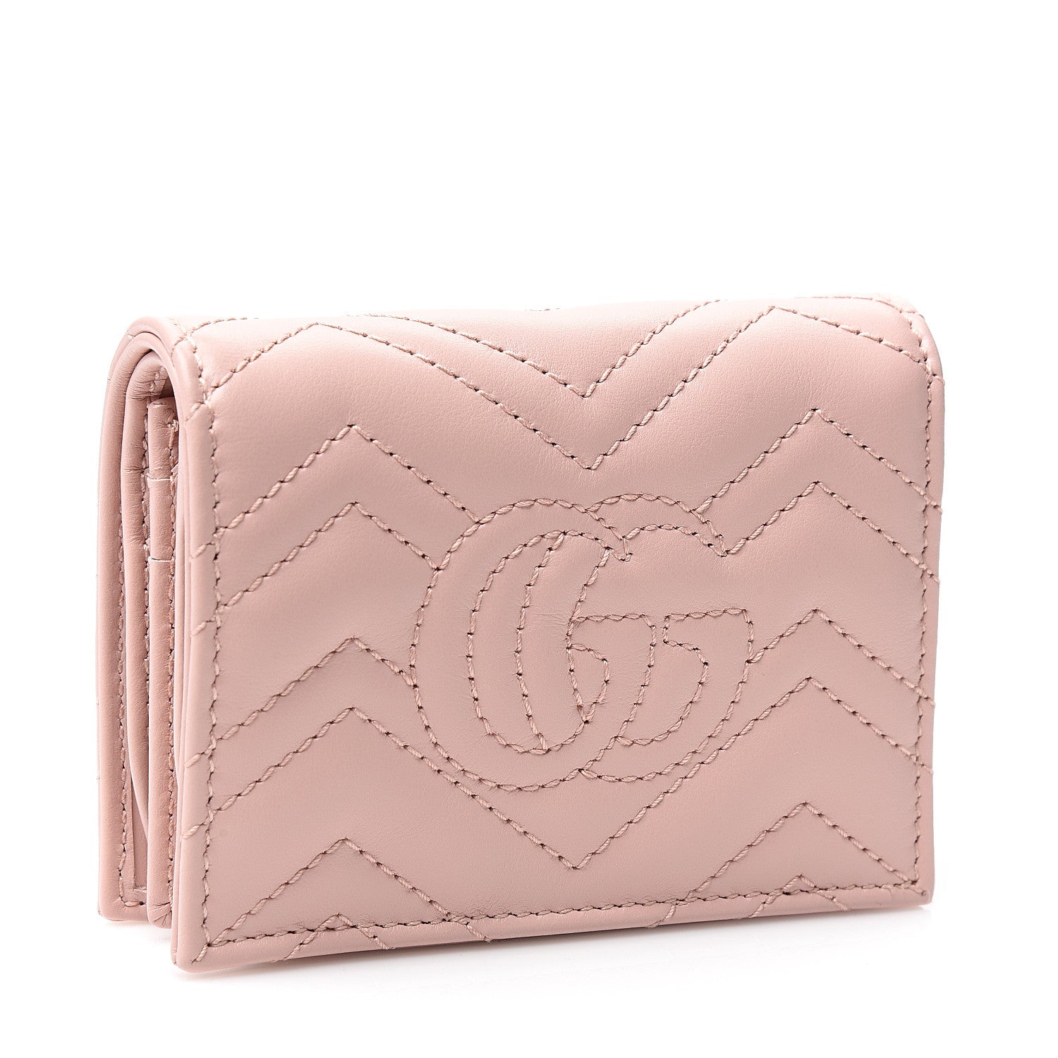 Gucci Calfskin Matelasse GG Marmont Card Case Wallet Perfect Pink 2 of 6