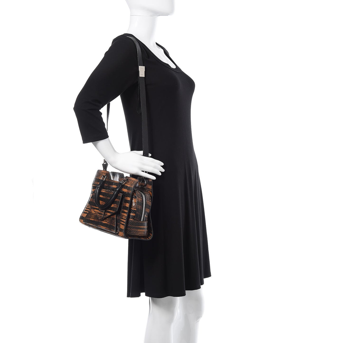 Striped Snake Calfskin Embossed Small PS13 Satchel Orange Black