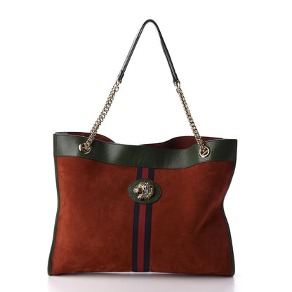 Gucci Suede Calfskin Large Rajah Chain Tote Brown Green 3 of 12