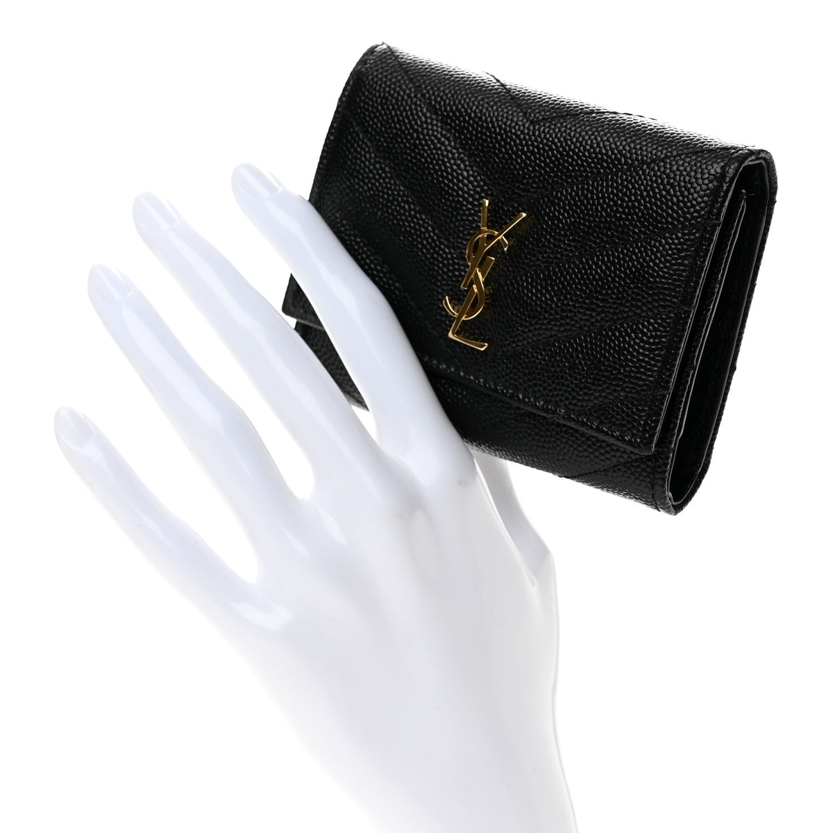 Saint Laurent Grain de Poudre Matelasse Cassandre Monogram Slim Key Case Black 2 of 11
