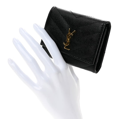 Saint Laurent Grain de Poudre Matelasse Cassandre Monogram Slim Key Case Black 2 of 11