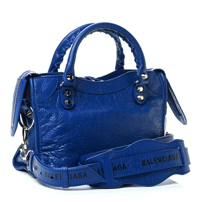 Balenciaga Agneau Classic Silver Hardware Mini City Logo Strap Bleu Electric Black 3 of 9