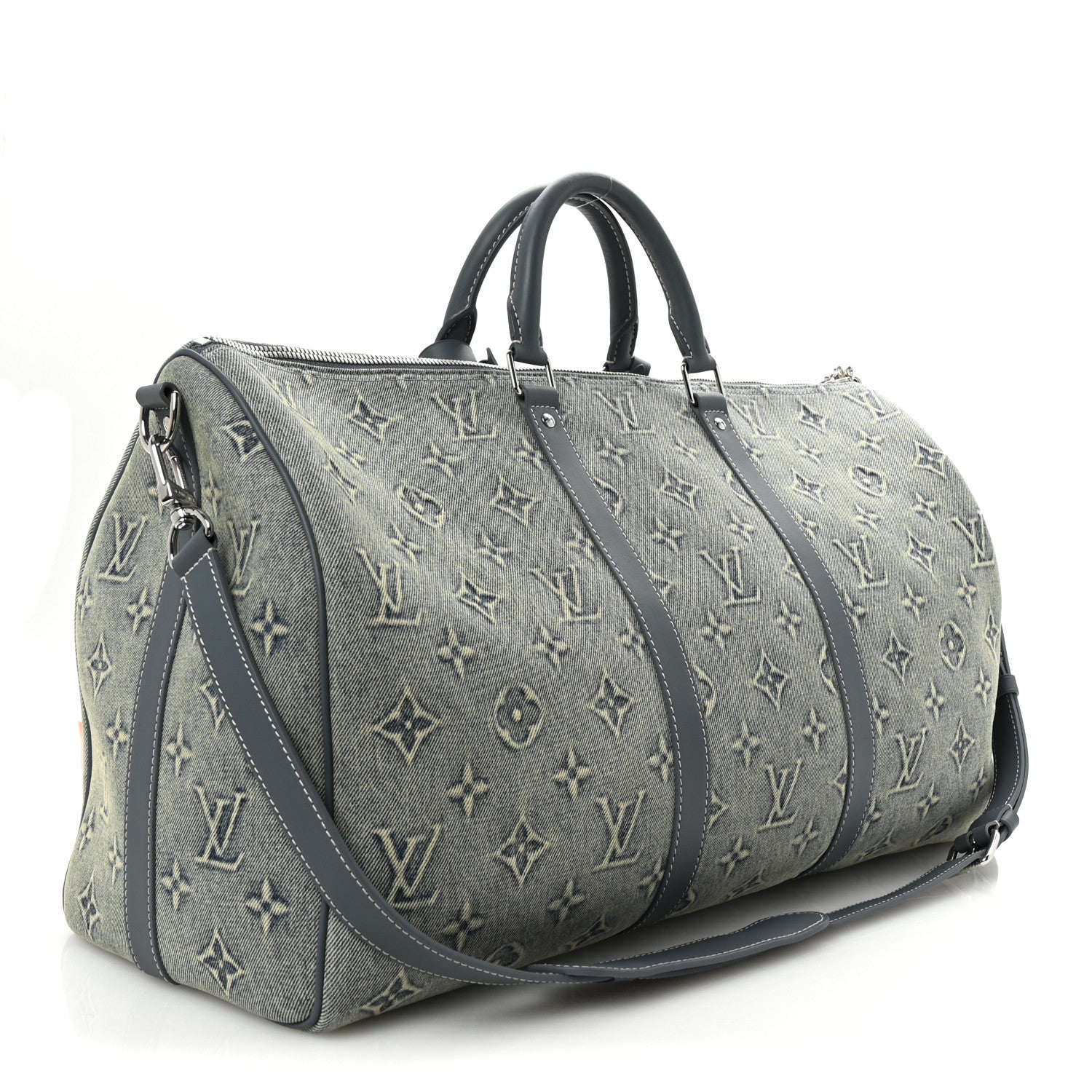 Louis Vuitton Monogram Washed Denim Keepall Bandouliere 50 Blue