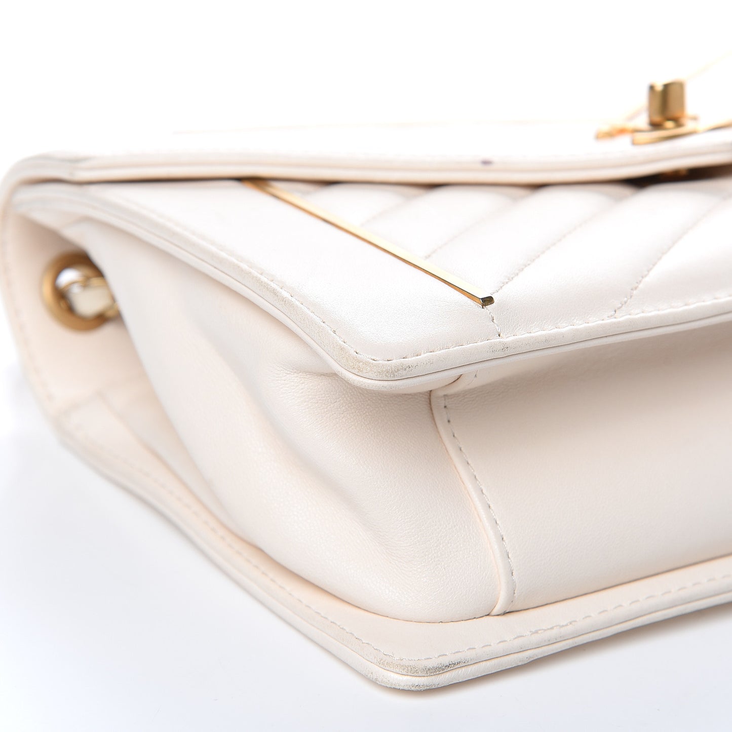 Lambskin Reversed Chevron Quilted Flap White