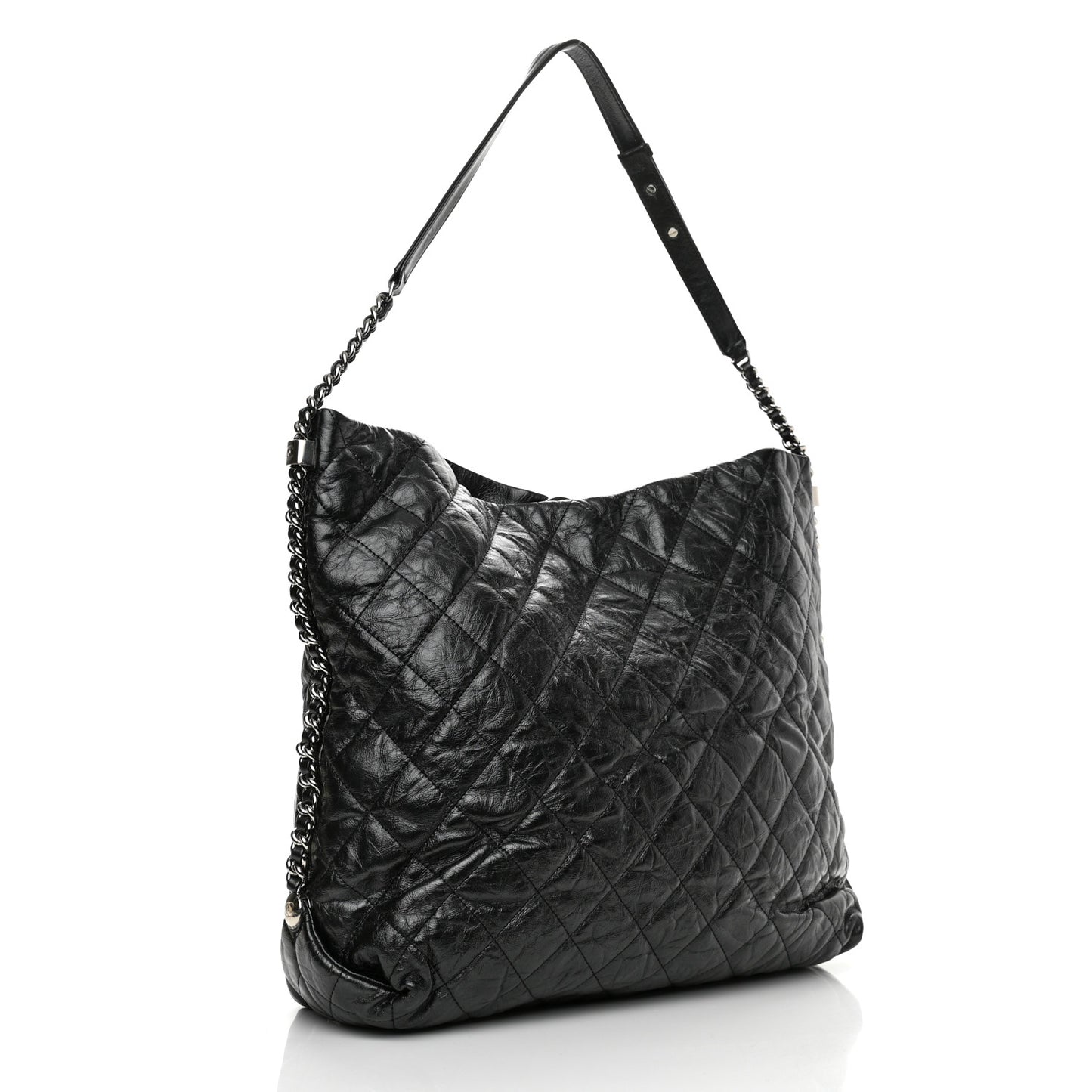 Metallic Crackled Calfskin Quilted Large Big Bang Hobo Black