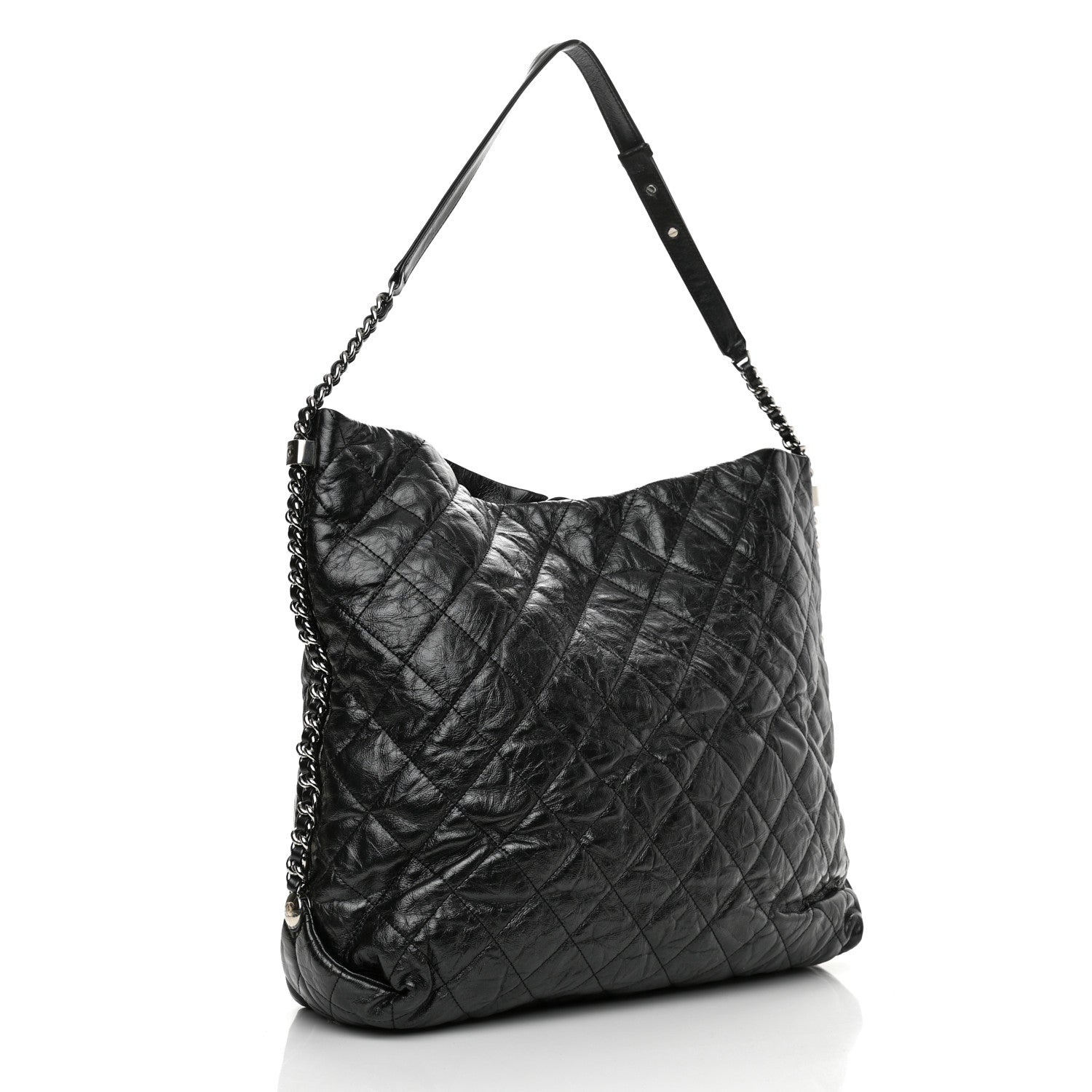 Chanel Metallic Crackled Calfskin Quilted Large Big Bang Hobo Black 2 of 9