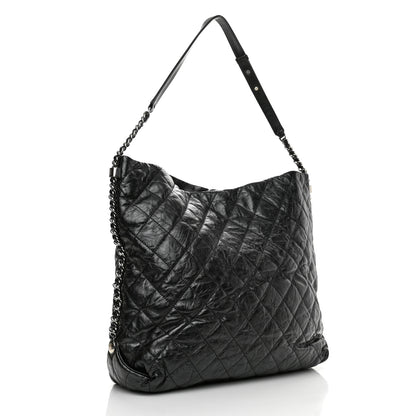 Chanel Metallic Crackled Calfskin Quilted Large Big Bang Hobo Black 2 of 9