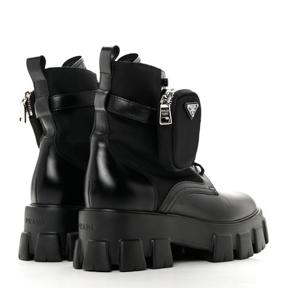 Prada Spazzolato Rois Nylon Metal Triangle Logo Monolith Pouch Pocket 55mm Boots 40 Black 4 of 8