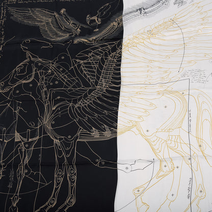 Hermes Silk Le Pegase d'Hermes Cut Wash 140 Scarf Black White Or 2 of 6