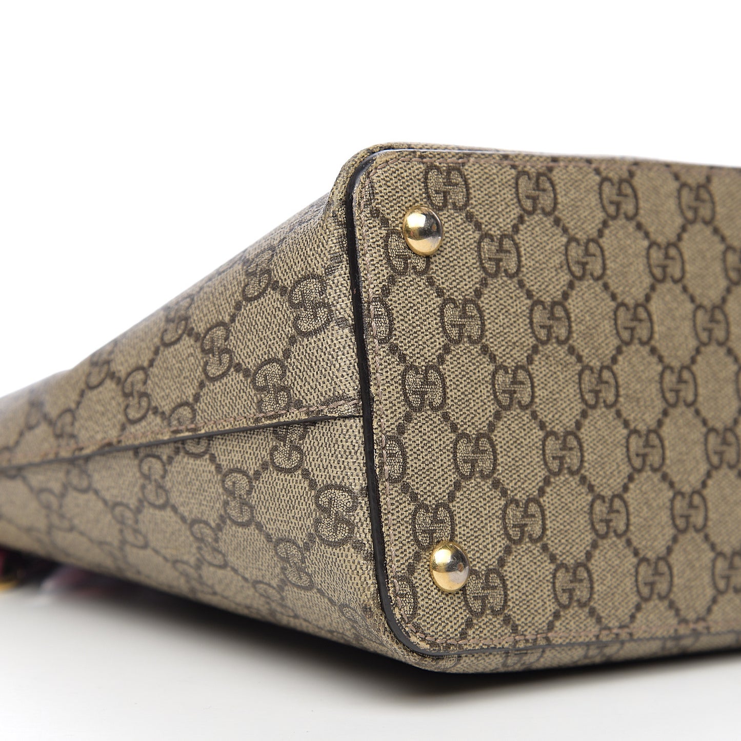 GG Supreme Monogram Moon Calfskin Small Zip Top Tote Beige Ebony Hibiscus Red New Rosette
