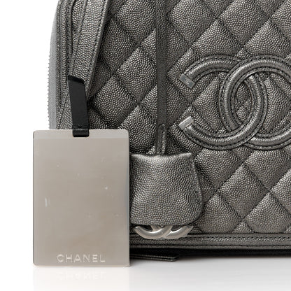 Chanel Metallic Caviar Quilted Medium CC Filigree Vanity Case Dark Silver 10 of 16
