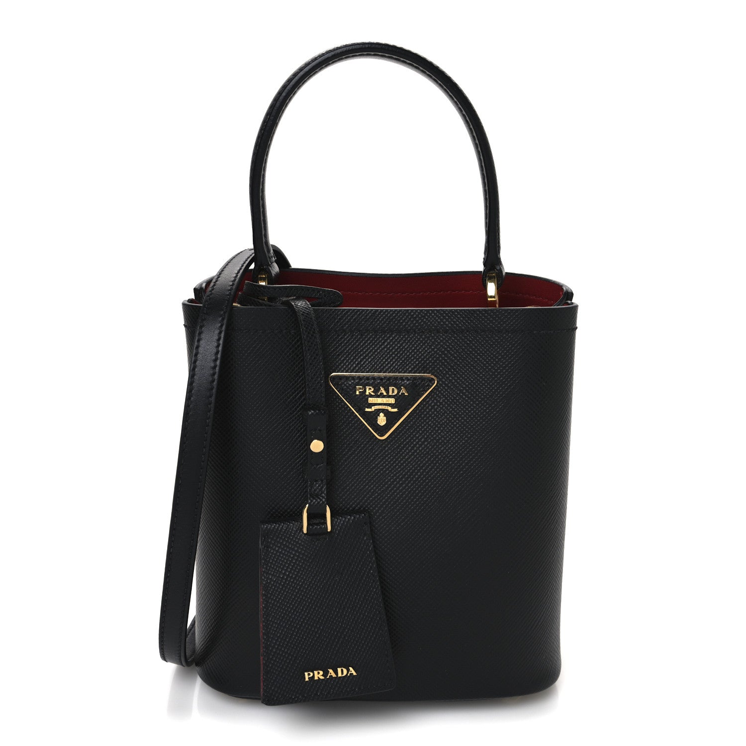 Prada Saffiano Cuir Small Panier Bucket Bag Black Fuoco 1 of 9