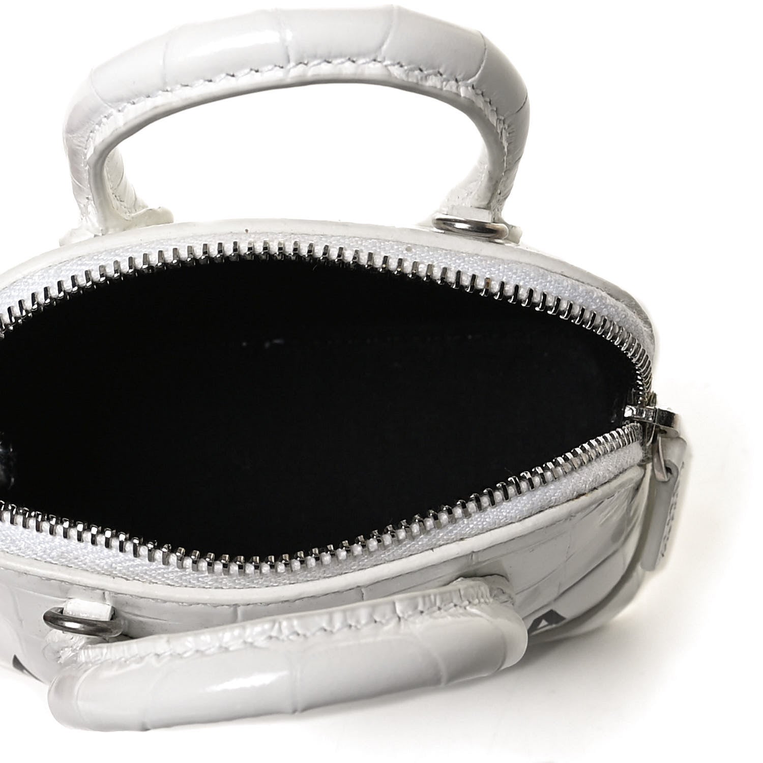 Balenciaga Calfskin Logo Crocodile Embossed Mini Ville Top Handle Bag White Black 5 of 13