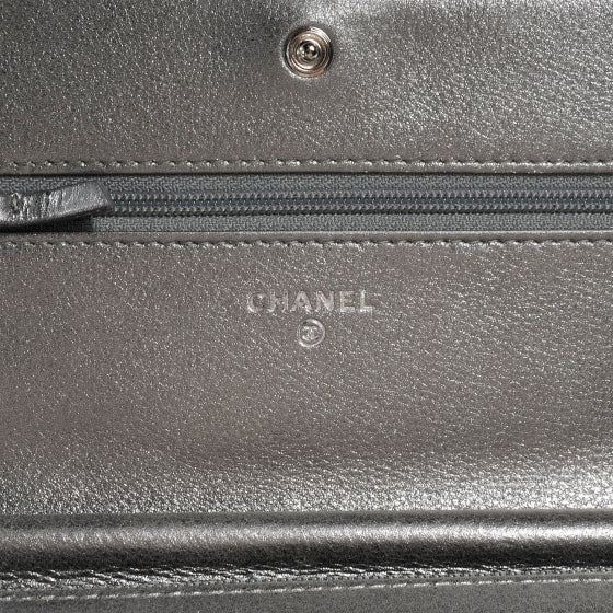Chanel Metallic Calfskin Quilted Boy Wallet On Chain WOC Silver 7 of 8