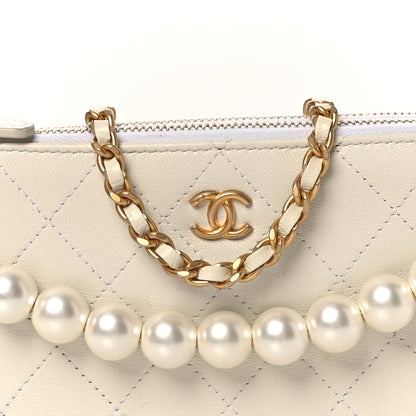 Chanel Goatskin Stitched Small Chic Pearls Clutch With Chain  White 9 of 13