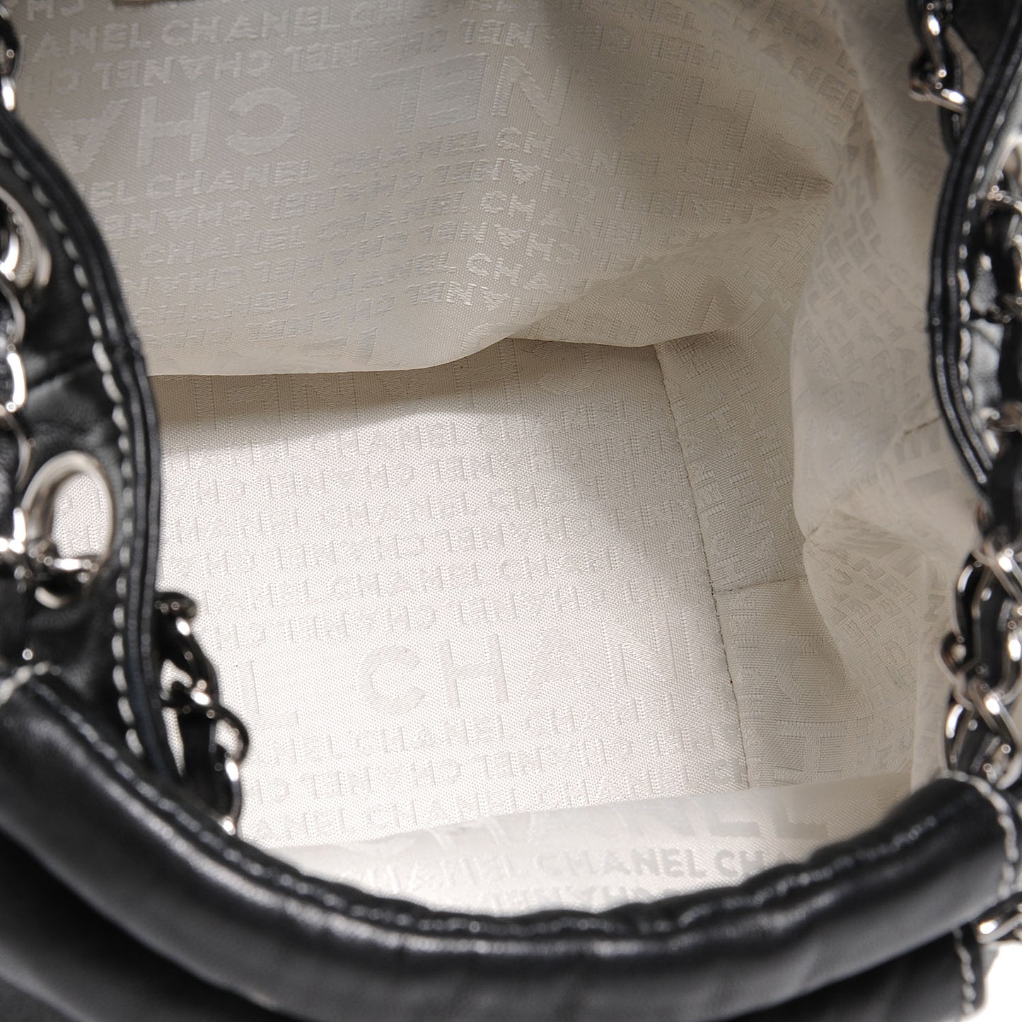 Lambskin Contrast Stitch Small Drawstring Tote Black