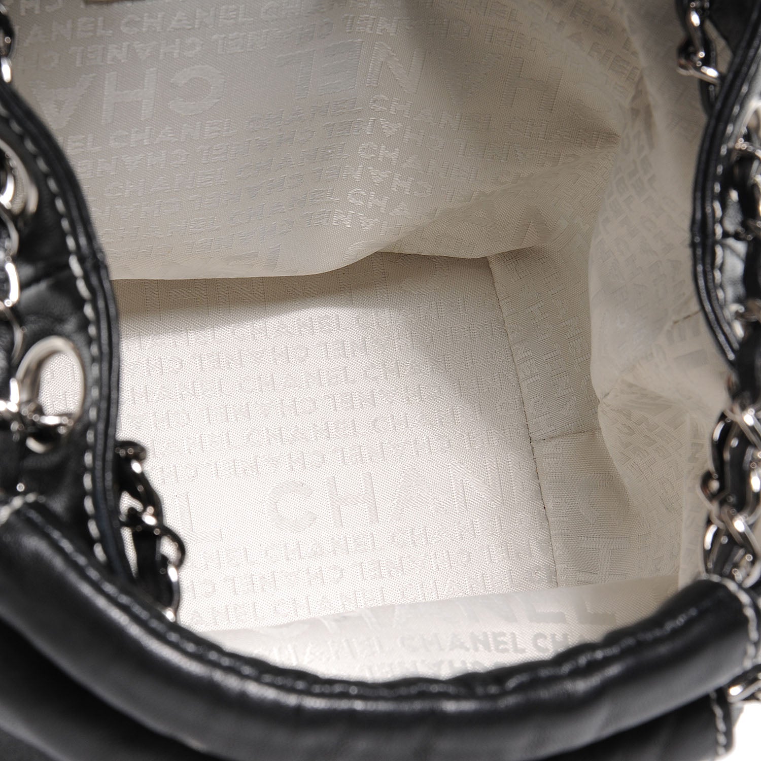 Chanel Lambskin Contrast Stitch Small Drawstring Tote Black 6 of 8