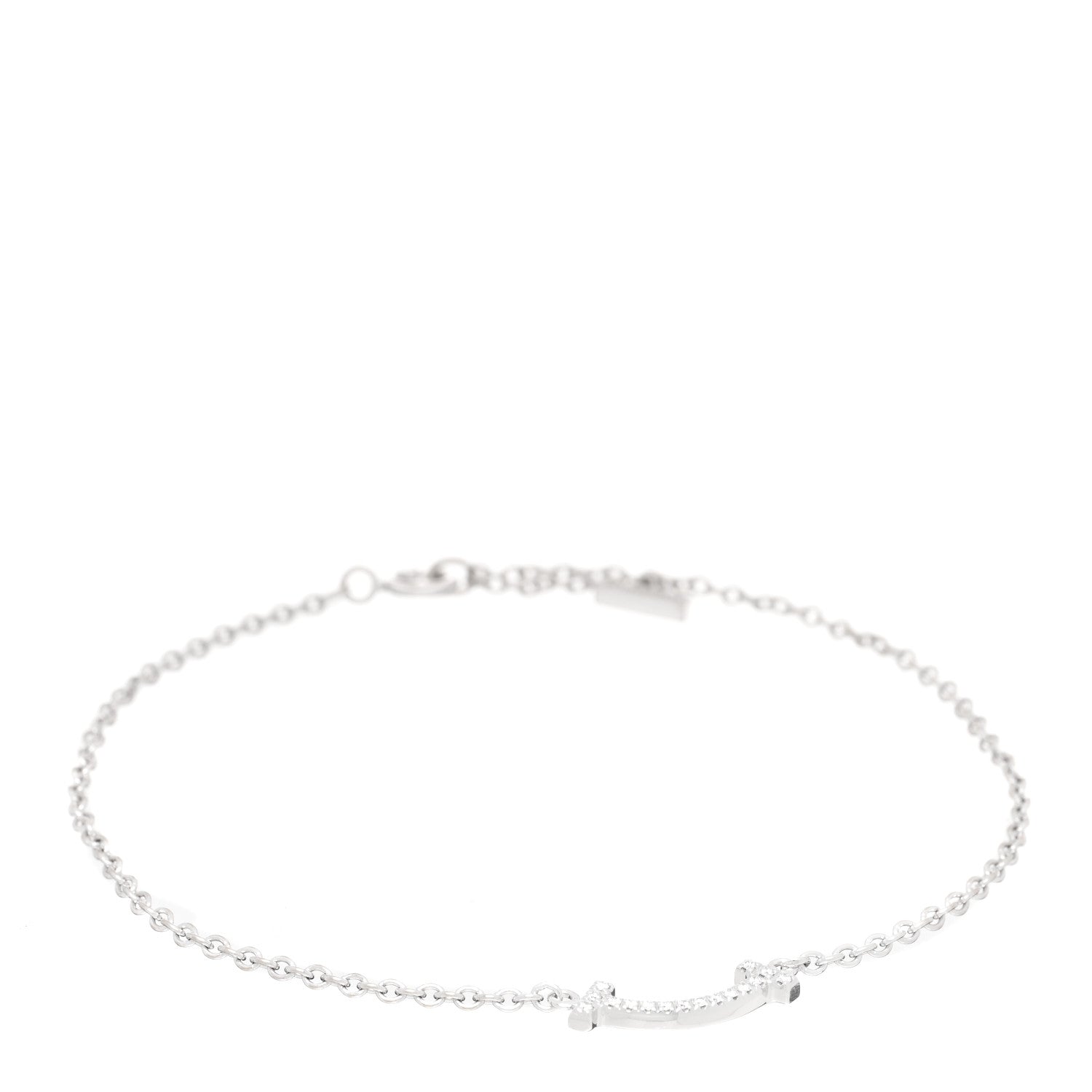 Tiffany 18K White Gold Diamond Mini T Smile Bracelet 1 of 4