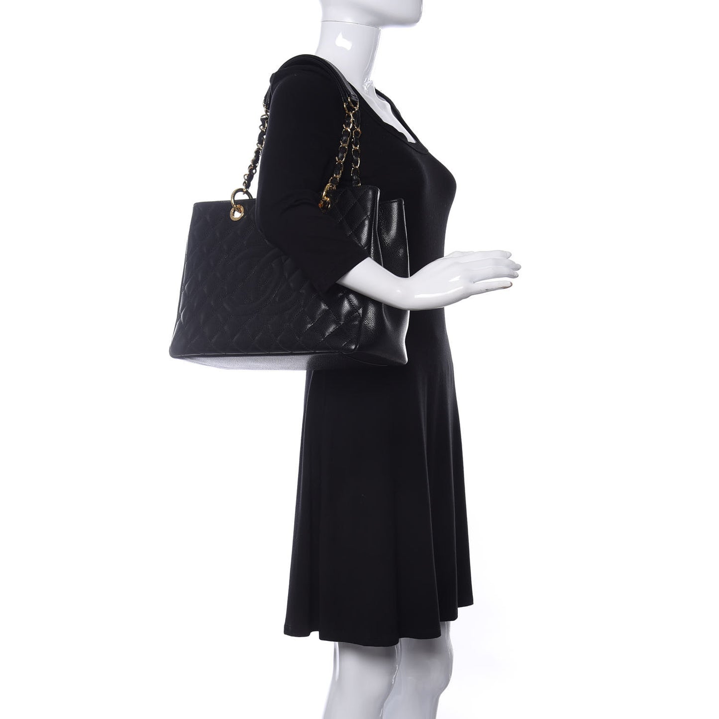 Caviar Quilted Grand Shopping Tote GST Black