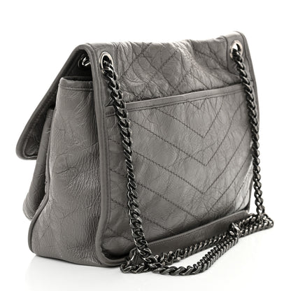 Saint Laurent Crinkled Calfskin Matelasse Monogram Medium Niki Chain Satchel Fog 3 of 13