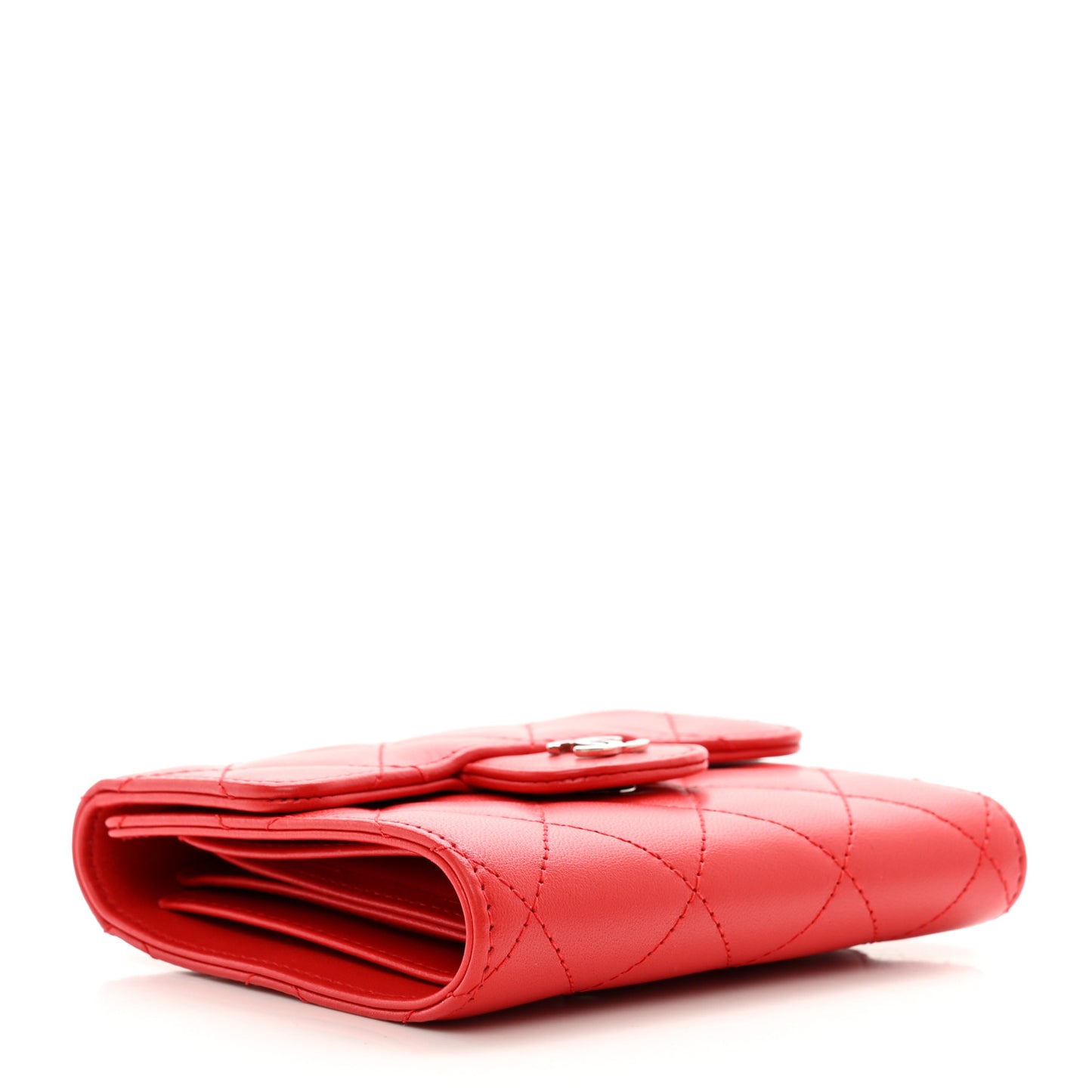 Lambskin Quilted Compact Flap Wallet Red