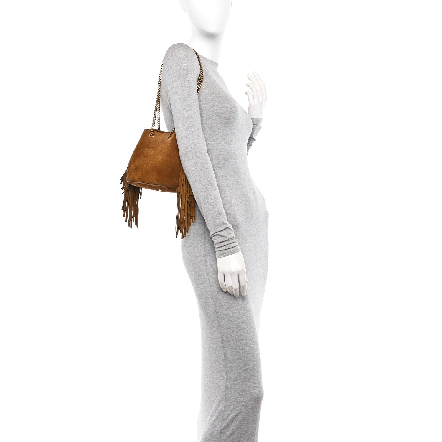 Saint Laurent Suede Calfskin Fringe Baby Emmanuelle Bucket Light Ochre 2 of 12