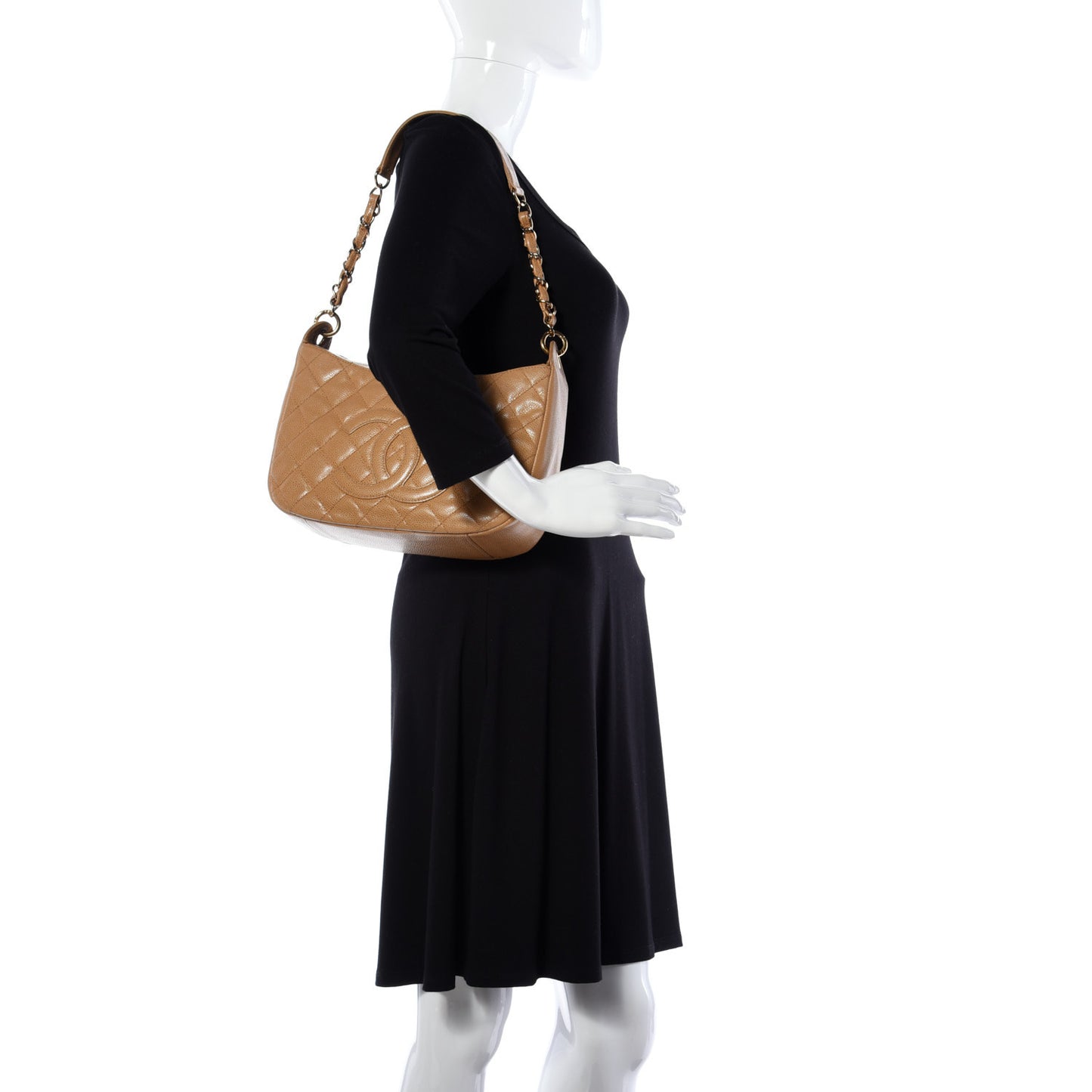 Caviar Quilted Timeless CC Shoulder Bag Beige